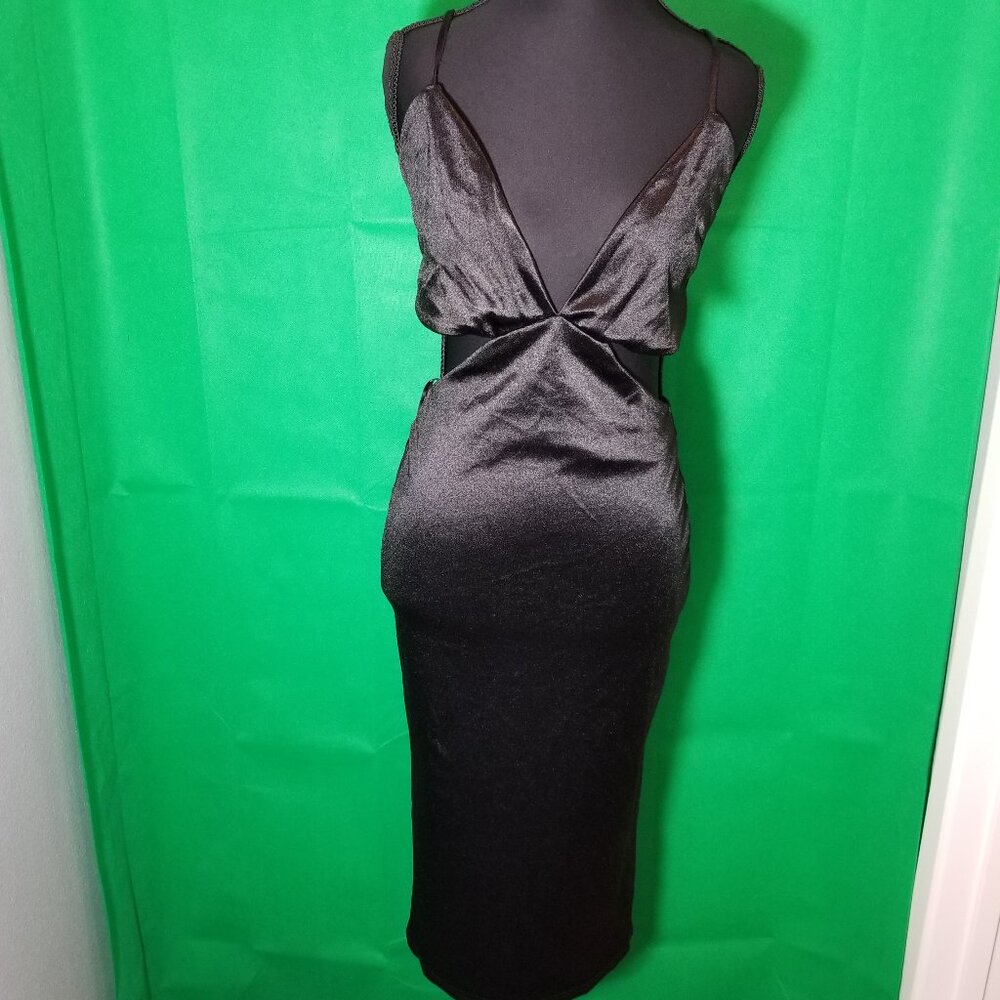 Forever 21 Black Satin Halter Dress Bodycon Maxi Long Dress Size Small NWOT